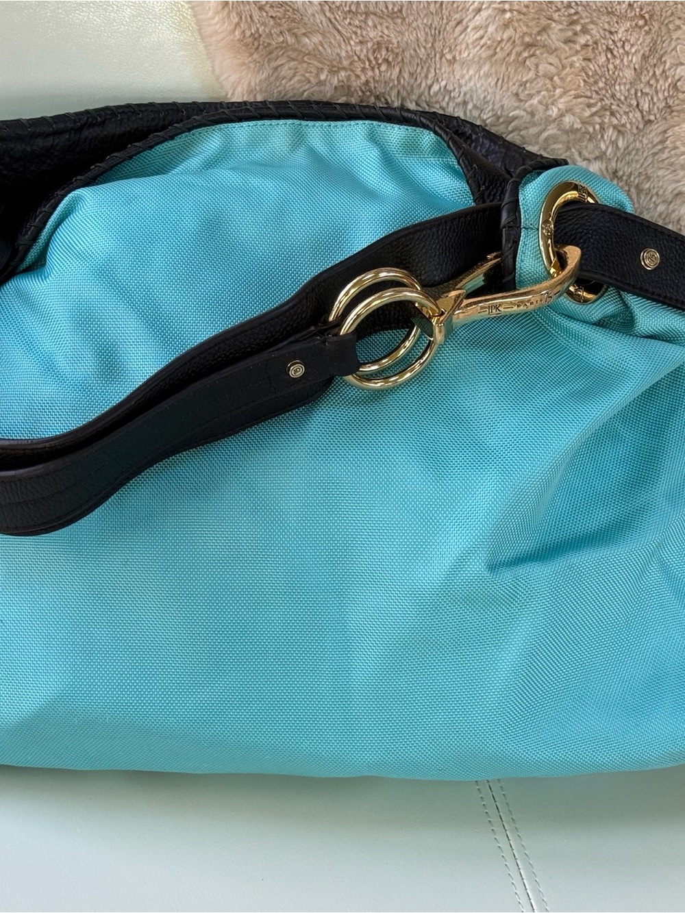 JPK Paris 75 Light blue Nylon bag with leather strap